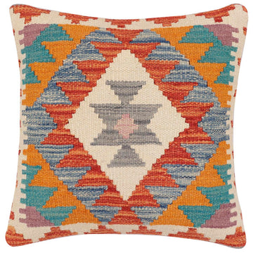 handmade Traditional Pillow Rust Blue Hand-Woven SQUARE 100% WOOL  Hand woven turkish pillow  2 x 2